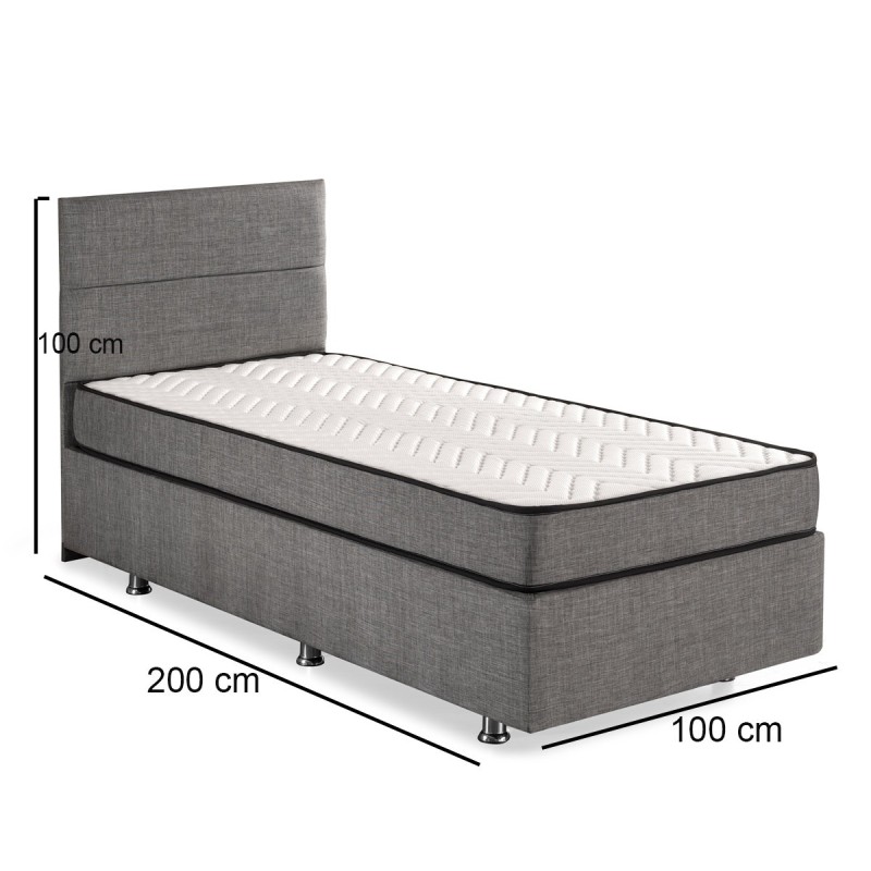 Cama box spring con colchón tela gris taupe 80x200 cm - referencia