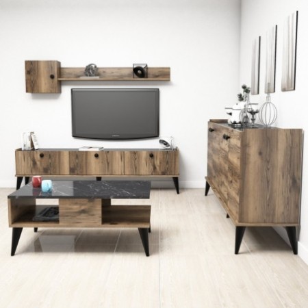 Conjunto mueble TV VEYRON mármol negro