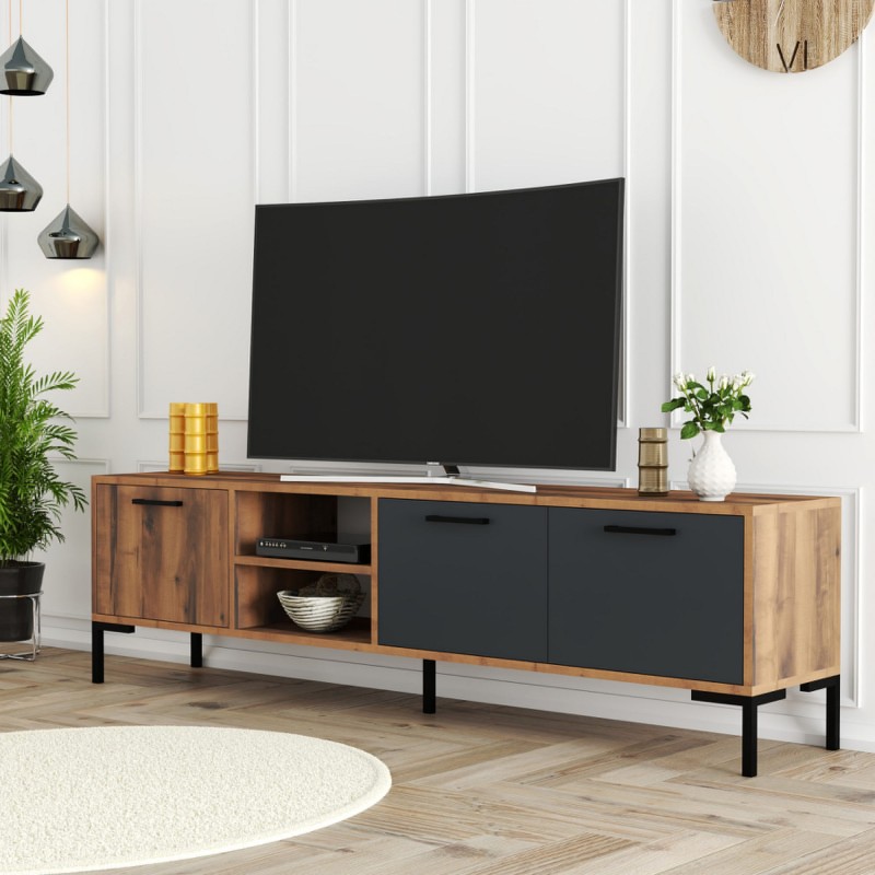 Conjunto mueble TV PIRIL nogal y antracita 120 cm